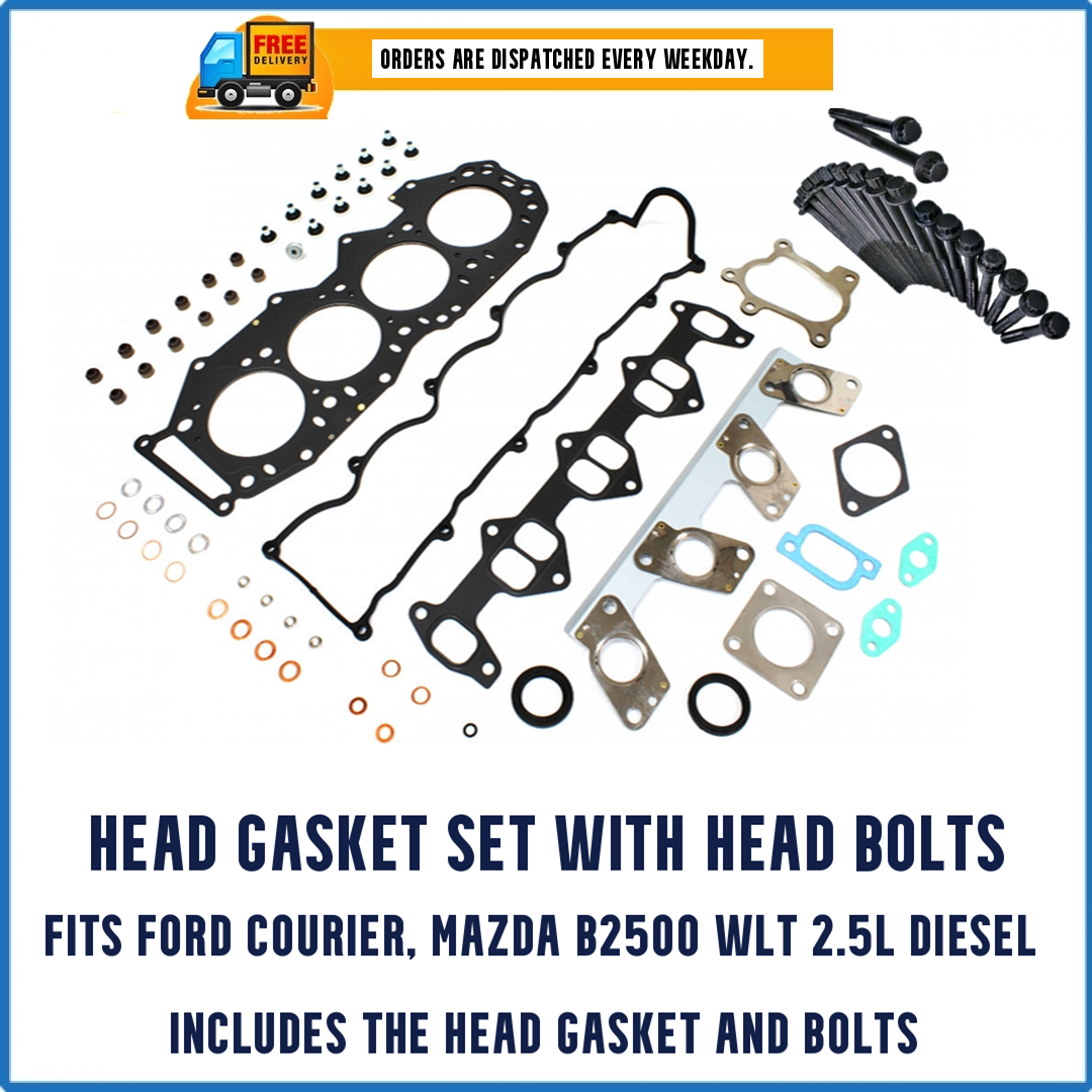 Ford Courier WLT Gasket Set with Bolts - New Cylinder Heads